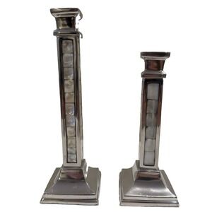 Vtg Set of Towle Silversmiths Mother of Pearl Inlay Candle Stick Holders 10" 8"